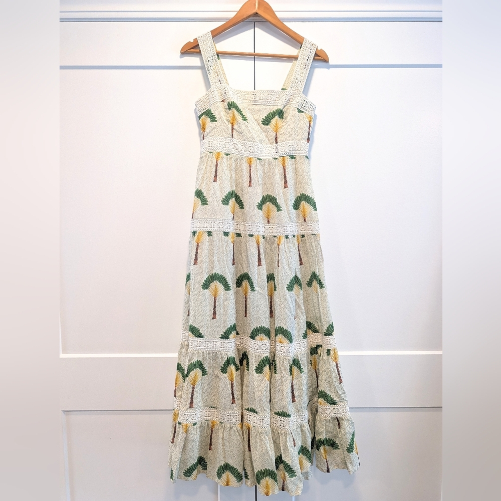 CALYPSO St. Barth Palm Tree Tiered Maxi Dress With Lace Trim Size XS - Picture 3 of 12